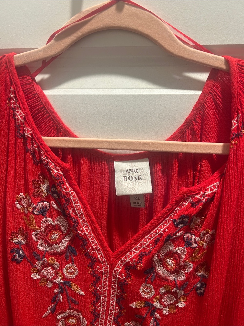 Knox Rose Red Floral Embroidered V-Neck Dress